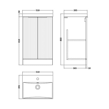 Hudson Reed Fluted Vanity Unit 605mm Floor Standing - Art Deco Style