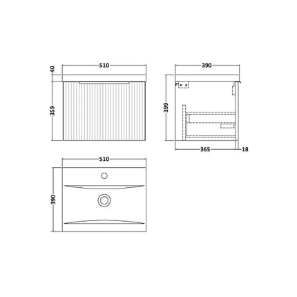 Technical drawing of a bathroom vanity with dimensions