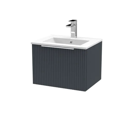 Hudson Reed Fluted 600mm Wall Hung Single Drawer Vanity Unit With Basin
