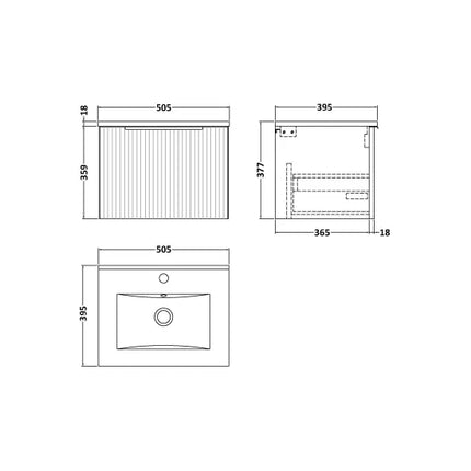 Technical drawing of a bathroom vanity with dimensions