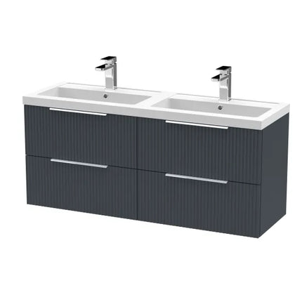 Hudson Reed Fluted 1200mm Wall Hung 4-Drawer Double Basin Vanity Unit - Art Deco Satin Finish