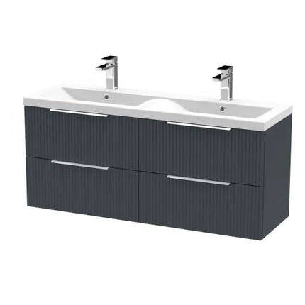 Hudson Reed Fluted 1200mm Wall Hung 4-Drawer Double Basin Vanity Unit - Art Deco Satin Finish