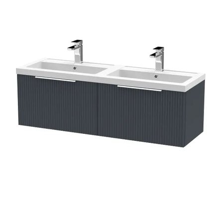 Hudson Reed Fluted 1200mm Wall Hung Double Basin Vanity Unit - Art Deco Satin Finish