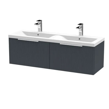 Hudson Reed Fluted 1200mm Wall Hung Double Basin Vanity Unit - Art Deco Satin Finish