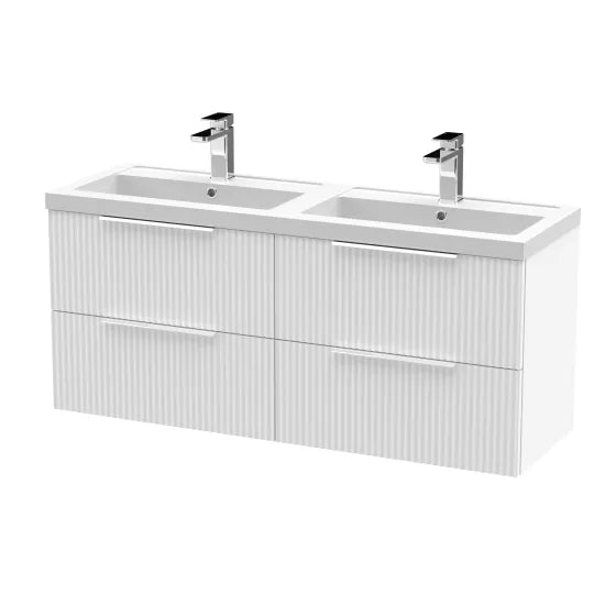 Hudson Reed Fluted 1200mm Wall Hung 4-Drawer Double Basin Vanity Unit - Art Deco Satin Finish