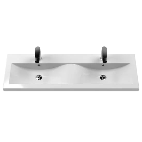 Hudson Reed Fluted 1200mm Wall Hung 4-Drawer Double Basin Vanity Unit - Art Deco Satin Finish