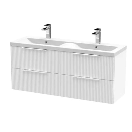 Hudson Reed Fluted 1200mm Wall Hung 4-Drawer Double Basin Vanity Unit - Art Deco Satin Finish