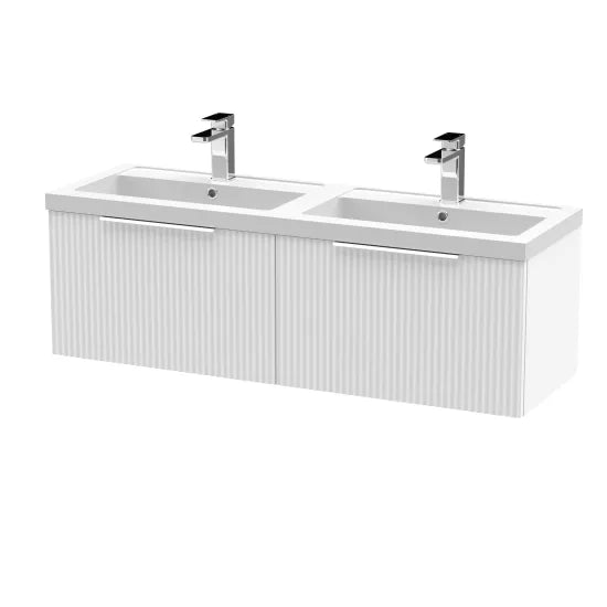 Hudson Reed Fluted 1200mm Wall Hung Double Basin Vanity Unit - Art Deco Satin Finish