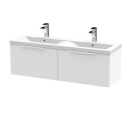 Hudson Reed Fluted 1200mm Wall Hung Double Basin Vanity Unit - Art Deco Satin Finish