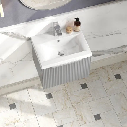 Hudson Reed Fluted 600mm Wall Hung Single Drawer Vanity Unit With Basin