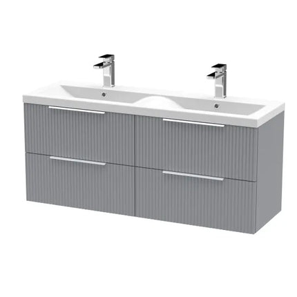 Hudson Reed Fluted 1200mm Wall Hung 4-Drawer Double Basin Vanity Unit - Art Deco Satin Finish