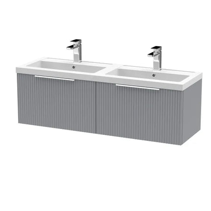 Hudson Reed Fluted 1200mm Wall Hung Double Basin Vanity Unit - Art Deco Satin Finish