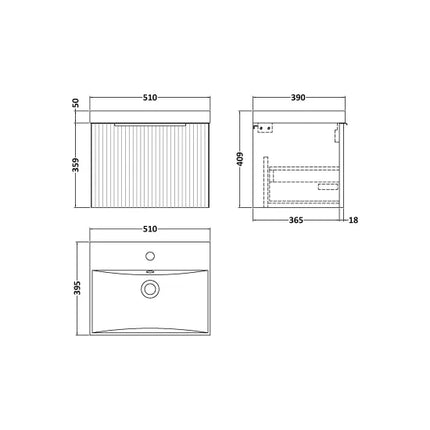 Technical drawing of a bathroom vanity with dimensions