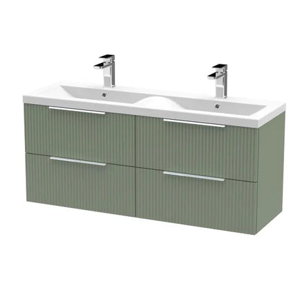 Hudson Reed Fluted 1200mm Wall Hung 4-Drawer Double Basin Vanity Unit - Art Deco Satin Finish