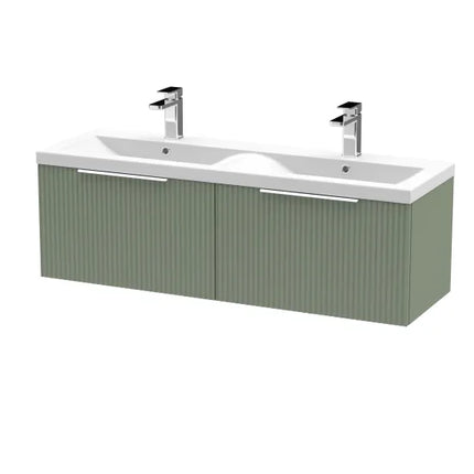 Hudson Reed Fluted 1200mm Wall Hung Double Basin Vanity Unit - Art Deco Satin Finish
