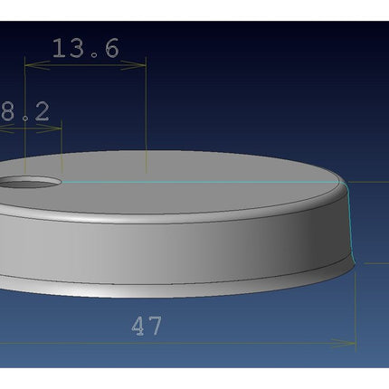 Technical drawing of a cylindrical object with dimensions on a blue background