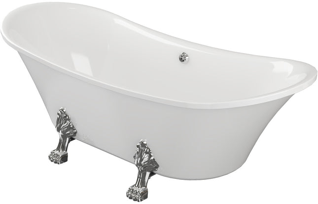 BG Bathrooms Meldon Freestanding Double End Bath 1760x710mm | Chrome Lion's Paw Feet