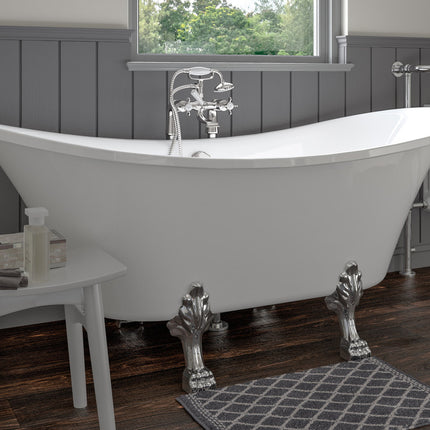 BG Bathrooms Meldon Freestanding Double End Bath 1760x710mm | Chrome Lion's Paw Feet