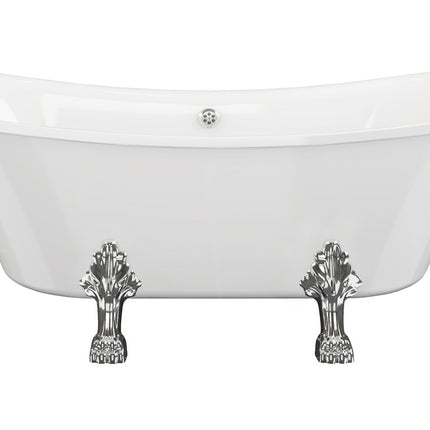 BG Bathrooms Meldon Freestanding Double End Bath 1760x710mm | Chrome Lion's Paw Feet