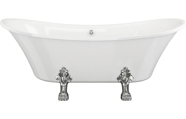 BG Bathrooms Meldon Freestanding Double End Bath 1760x710mm | Chrome Lion's Paw Feet
