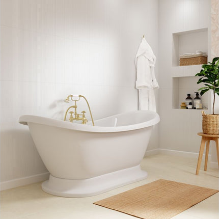 BG Bathrooms Camborne Freestanding Double End Bath 1760x700mm | Bath Base Included | 2 Tap Holes | 20-Year Guarantee