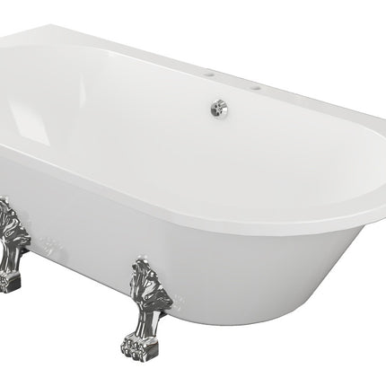 BG Bathrooms Polperro Freestanding Double End Bath 1700x800mm | Chrome or White Lion's Paw Feet | 2 Tap Holes