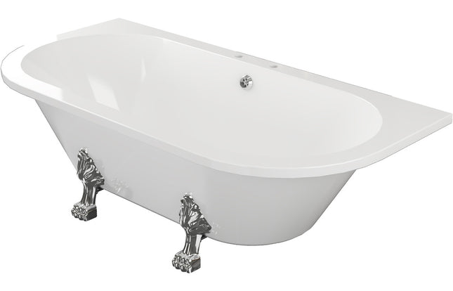 BG Bathrooms Polperro Freestanding Double End Bath 1700x800mm | Chrome Lion's Paw Feet | 2 Tap Holes