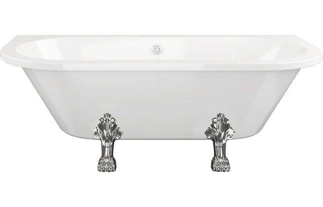 BG Bathrooms Polperro Freestanding Double End Bath 1700x800mm | Chrome Lion's Paw Feet | 2 Tap Holes