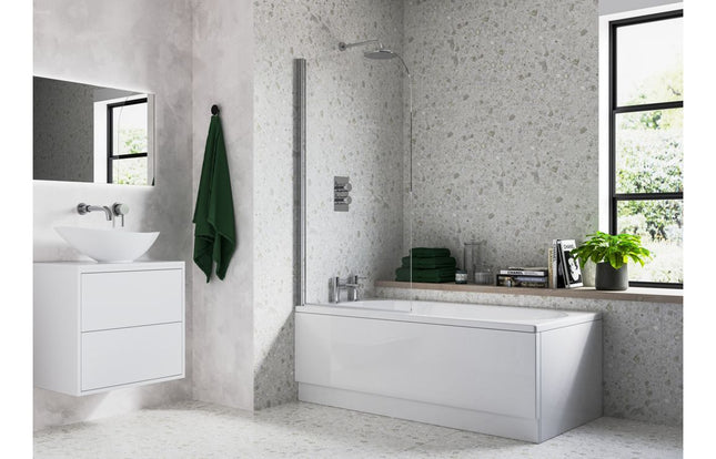 Radius Bath Screen — 800x1400mm | 6mm Toughened Glass | Pivoting | Chrome