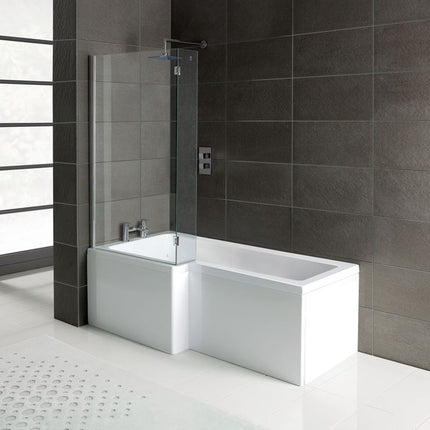Aqua Elegance L-Shape 1700x700-850x410mm 0TH Shower Bath, Panel & Screen