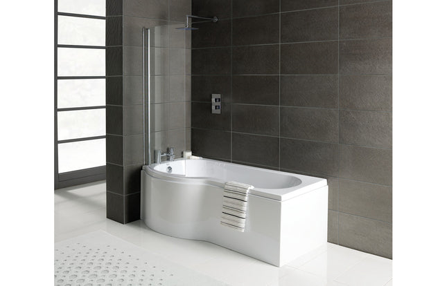 Aqua Elegance P-Shape 1700x700-850x410mm 0TH Shower Bath, Panel & Screen