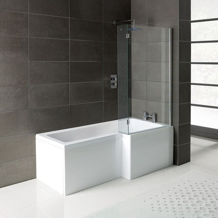 Aqua Elegance L-Shape 1700x700-850x410mm 0TH Shower Bath, Panel & Screen
