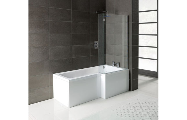 Aqua Elegance L-Shape 1700x700-850x410mm 0TH Shower Bath, Panel & Screen
