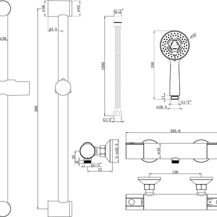 Tucana Cool-Touch Thermostatic Bar Mixer Shower | Chrome | 3-Function Handset & Riser Kit