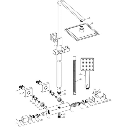 Square Thermostatic Bar Mixer w/Riser Kit