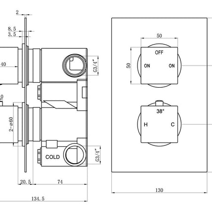Square Concealed Valve Head & Arm Shower Pack
