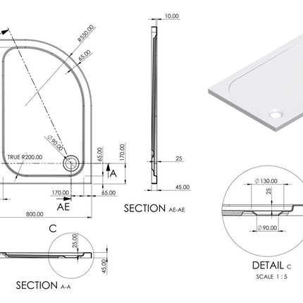 Takeaway 45mm Low Profile Offset Quadrant Shower Tray & Waste — White