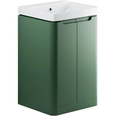 Brunshaw 2 Door Floor Standing Basin Unit with Ceramic Basin - Matt Sage Green