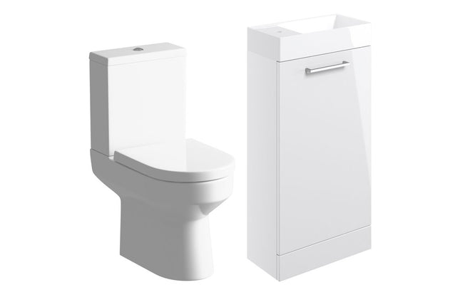 Como 410mm Floor Standing Basin Unit & Close Coupled Toilet Pack | White Gloss