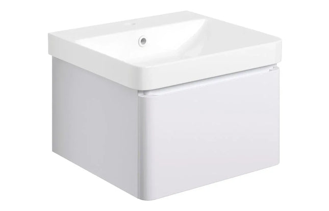 Saturn 600mm Wall Hung Vanity Unit with Basin - 1 Drawer | Handleless Design Matt white