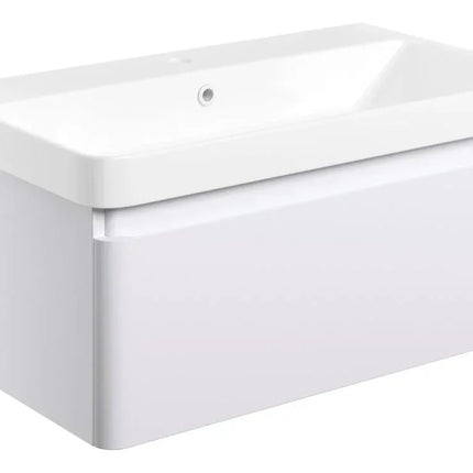 Saturn 800mm Wall Hung Vanity Unit with Basin - 1 Drawer | Handleless Design Matt White