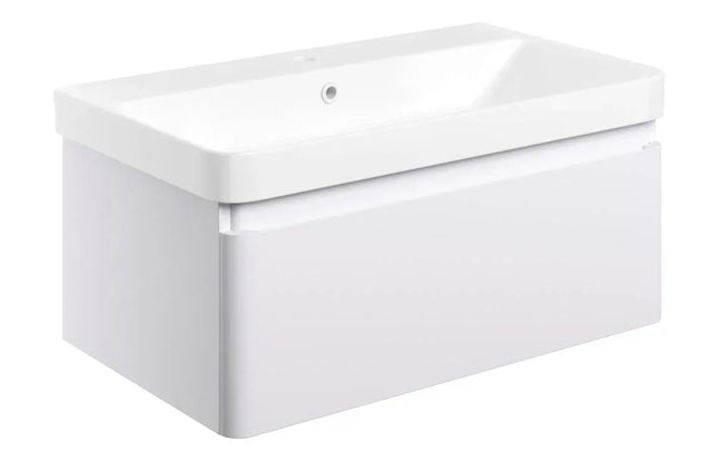 Saturn 800mm Wall Hung Vanity Unit with Basin - 1 Drawer | Handleless Design Matt White