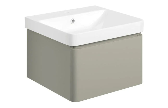 Saturn 600mm Wall Hung Vanity Unit with Basin - 1 Drawer | Handleless Design Matt Latte