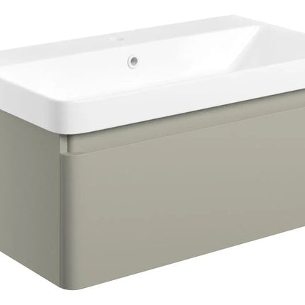 Saturn 800mm Wall Hung Vanity Unit with Basin - 1 Drawer | Handleless Design Matt Latte