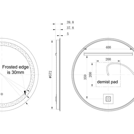 Danube 600mm Round Front-Lit LED Bathroom Mirror — Touch Sensor — Demister — Cool to Warm