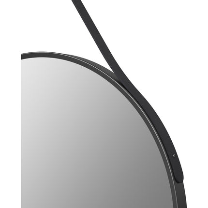 Mako 600mm Round Bathroom Mirror | Matt Black Aluminium Frame | Leather-Effect Strap | 2-Year Guarantee
