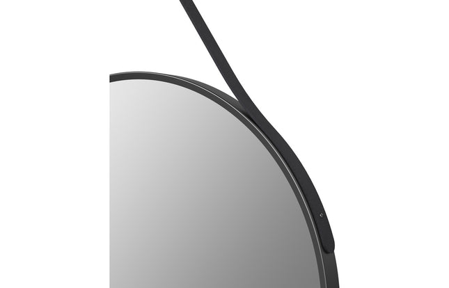 Mako 600mm Round Bathroom Mirror | Matt Black Aluminium Frame | Leather-Effect Strap | 2-Year Guarantee