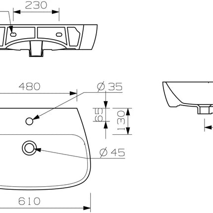 Linden 600x400mm 1TH Basin & Full Pedestal