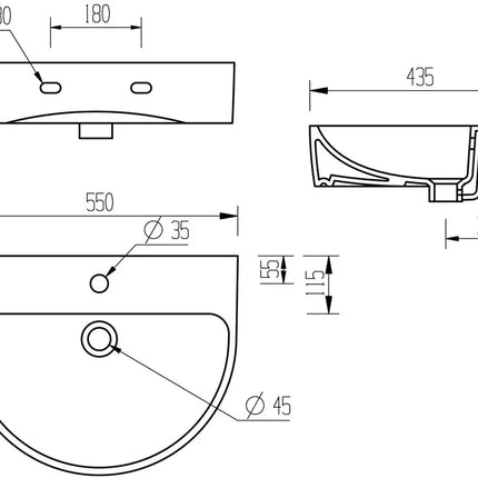 Coniston 555x430mm 1TH Basin & Full Pedestal