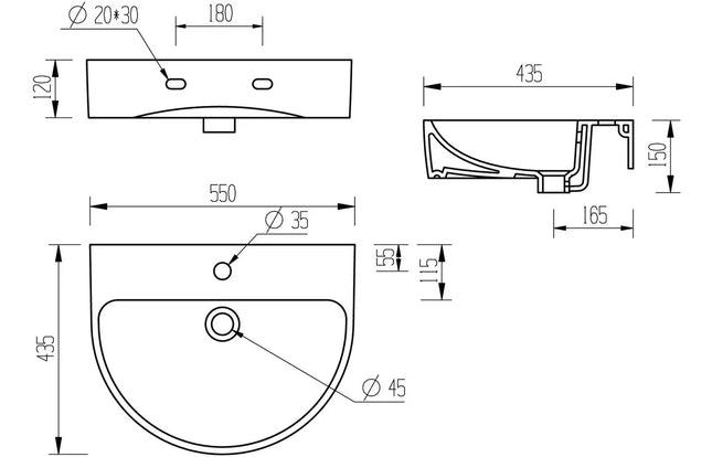 Coniston 555x430mm 1TH Basin & Full Pedestal